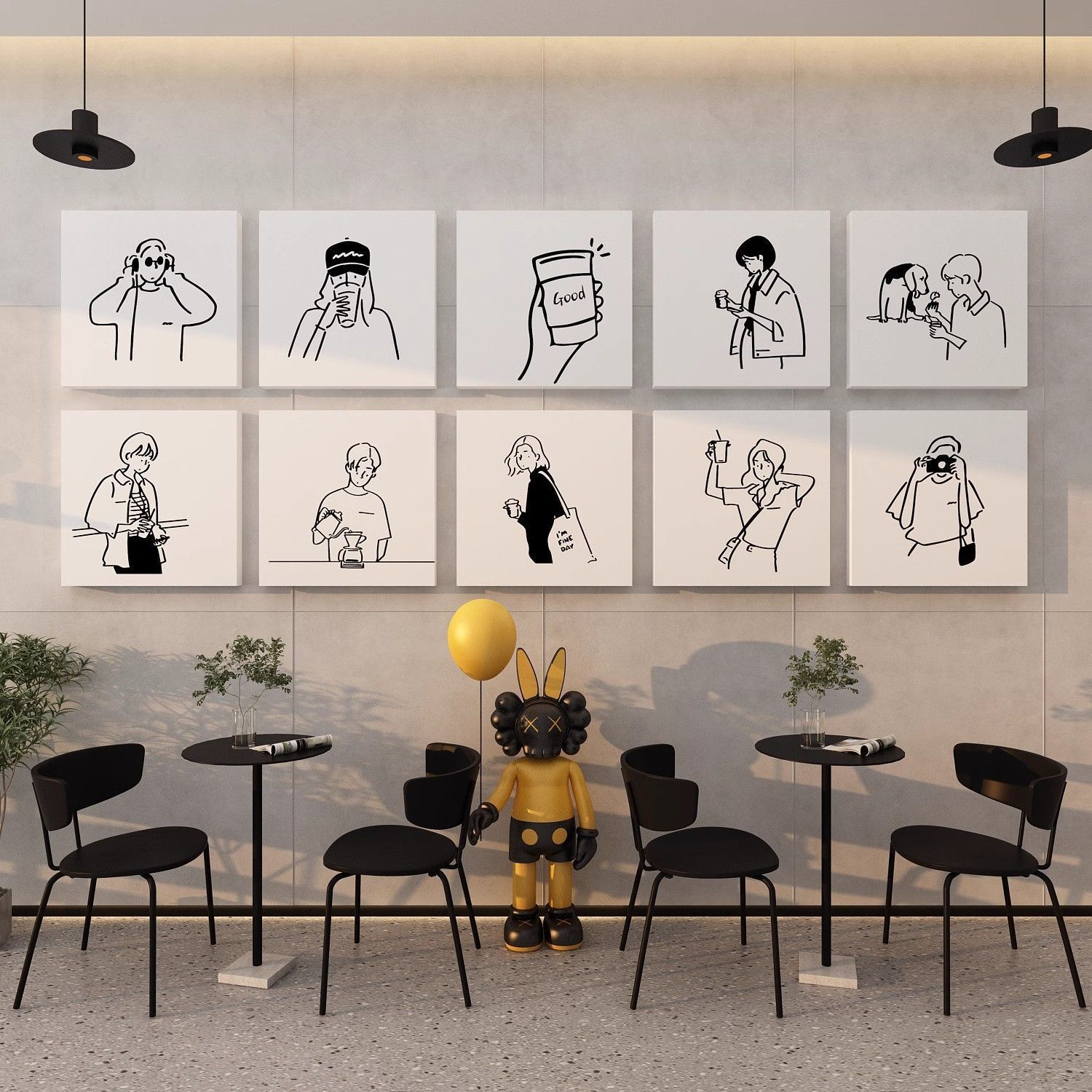 网红拍照区布置奶茶店咖啡角打卡墙面装饰画厅馆背景墙上氛围摆件