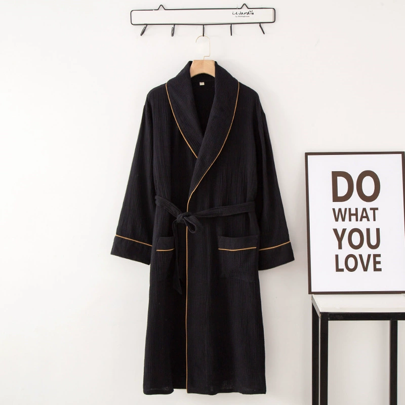 Cotton Bathrobe, Plus Size, Thin Long Belt, Long Sleeve Hotel Style