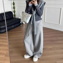 高品质液氨香蕉裤女秋冬加绒显瘦休闲阔腿卫裤直筒宽松慵懒弯刀裤