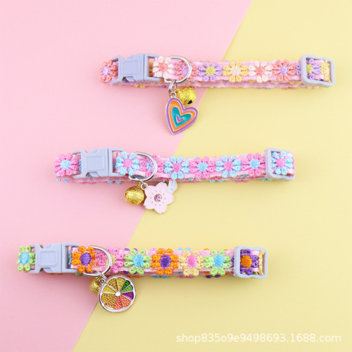 Cat collar Colorful lace flower pet collar pendant bell high-end cat collar light neck collar