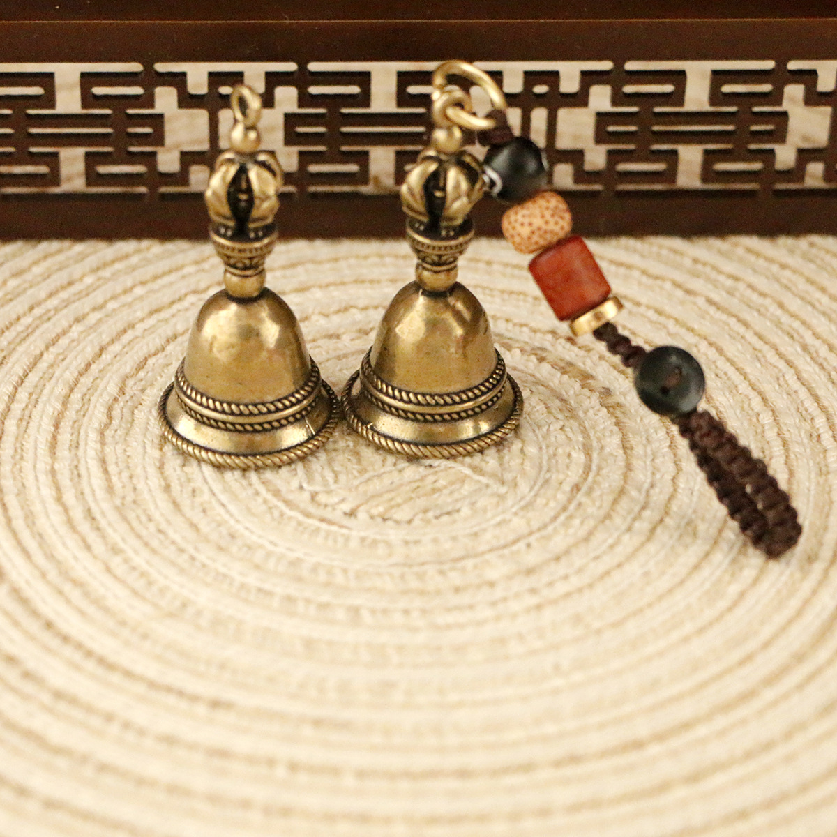 黃銅複古降魔鈴铛鑰匙扣小鈴铛挂件仿古銅器工藝品擺攤小挂件