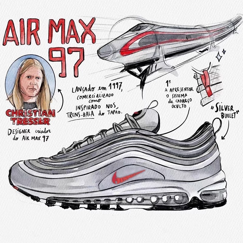 Cross-Border Export Putian Shoes Air Max Bullet 97 Silver Men's and Women's Retro Running Sneakers