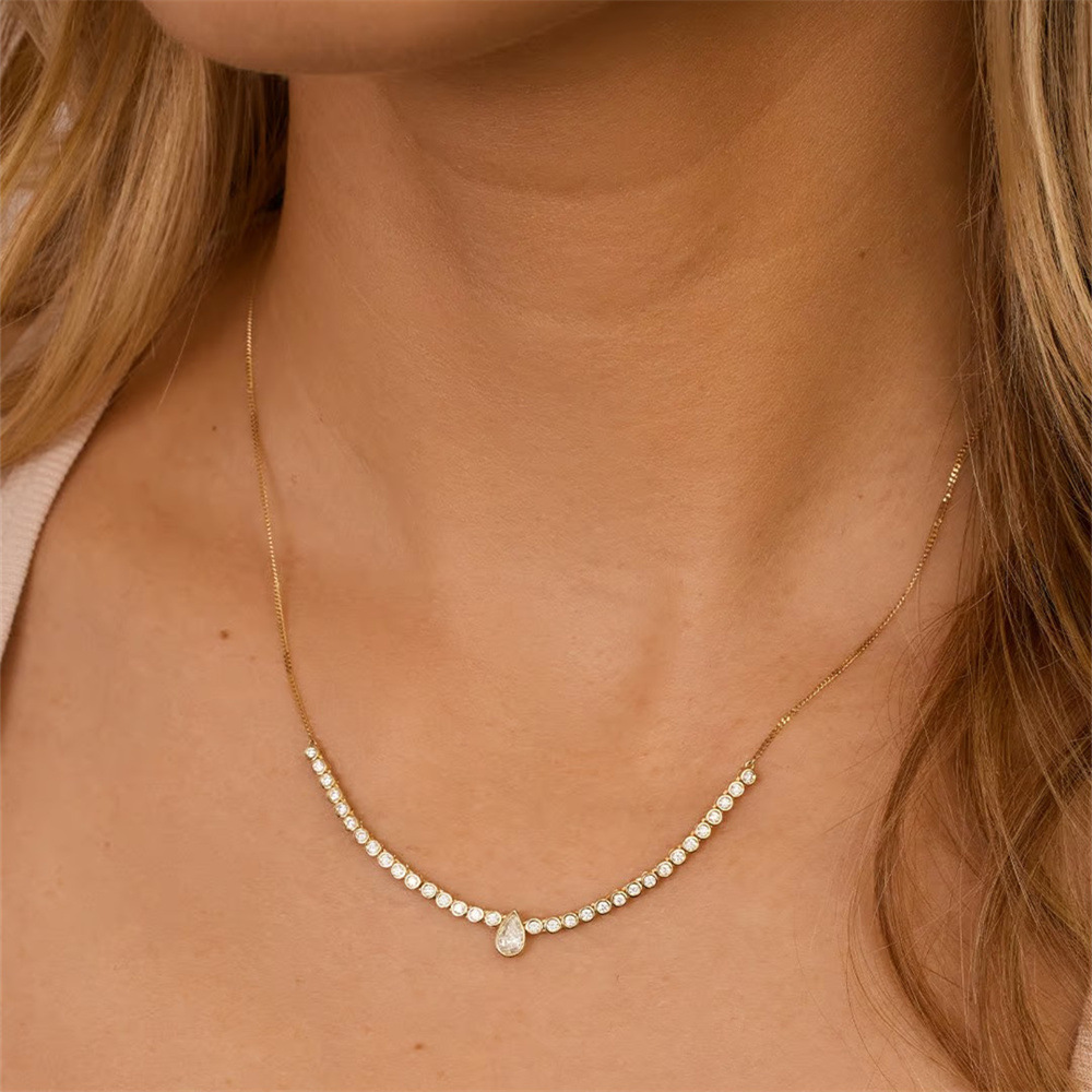 925 Sterling Silver Pendant Material 925 Sterling Silver Water Droplets Zircon 925 Sterling Silver Cable Chain Pendant Necklace