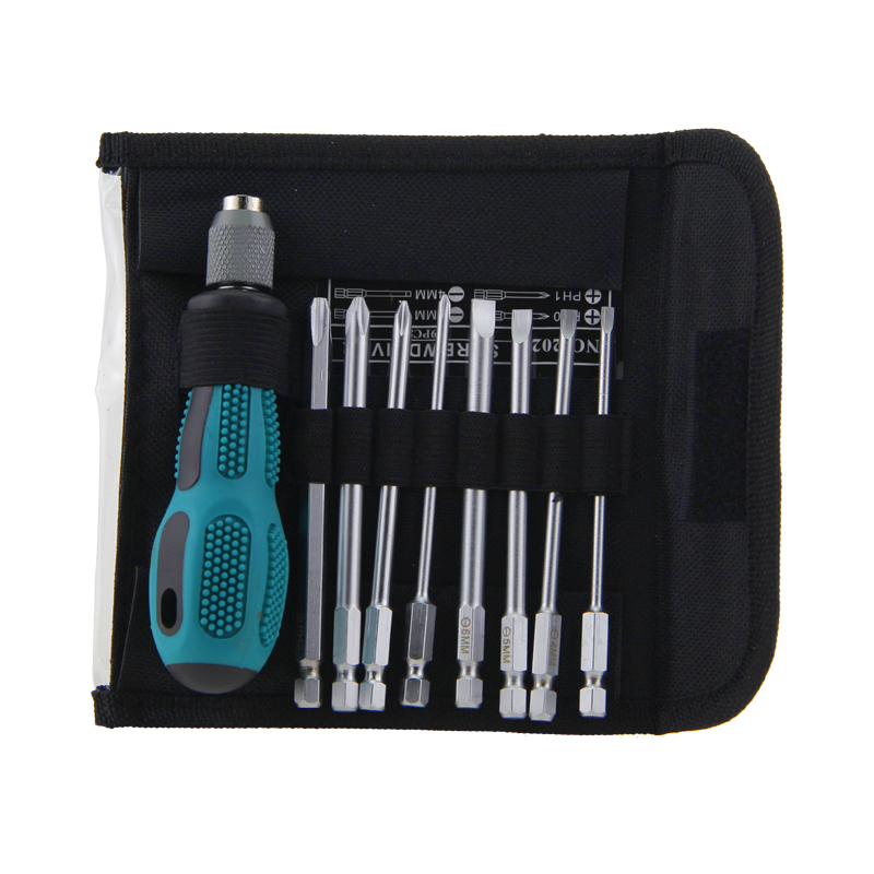 1 / 4 un destornillador de boca plana 8 en 1 lote de tornillo conjunto de mantenimiento doméstico de acero de aluminio de aluminio destornillador bolsa portátil