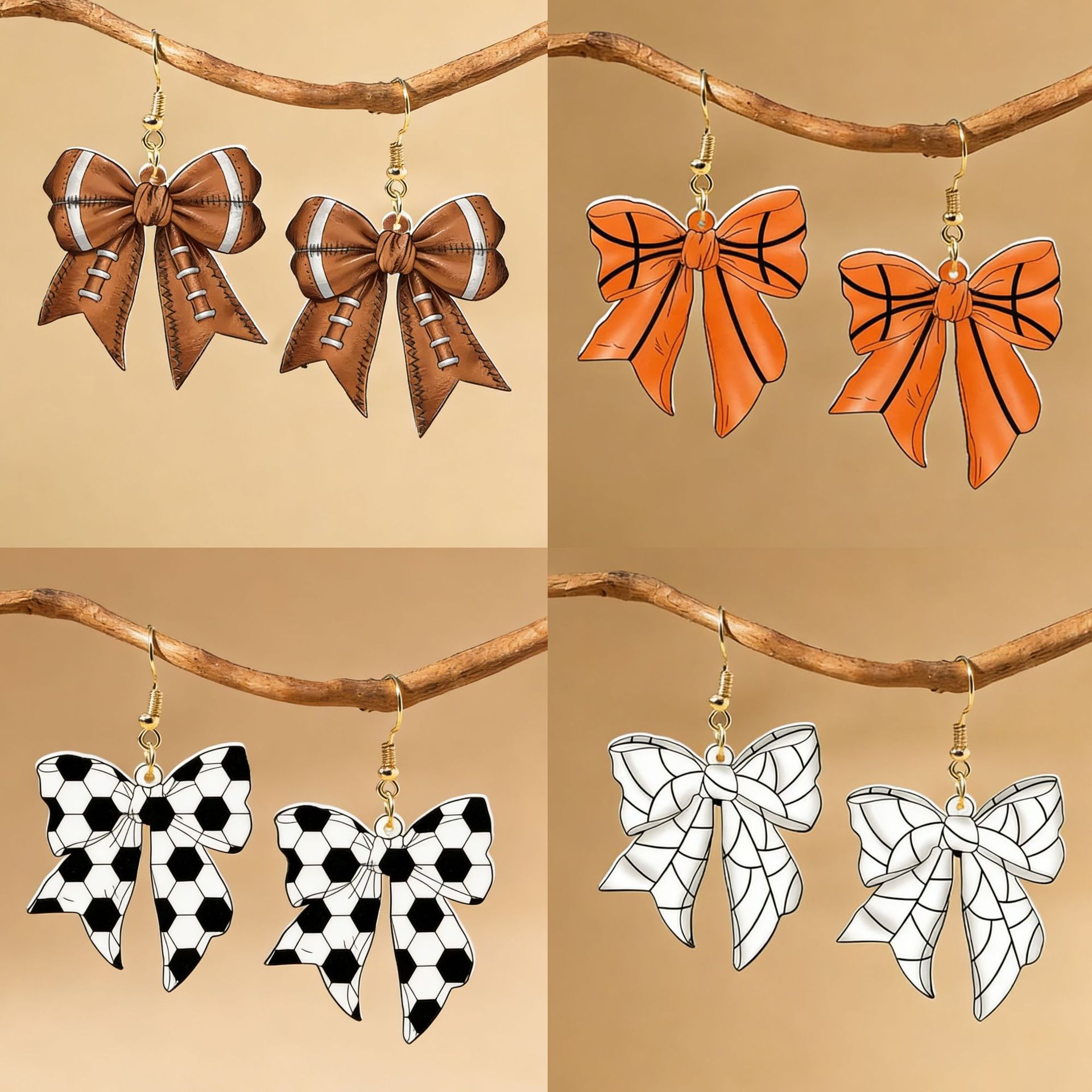 Cross Border Sports Game Football Football Elements Bow Acrylic Earrings Creative Design Fashion Earrings