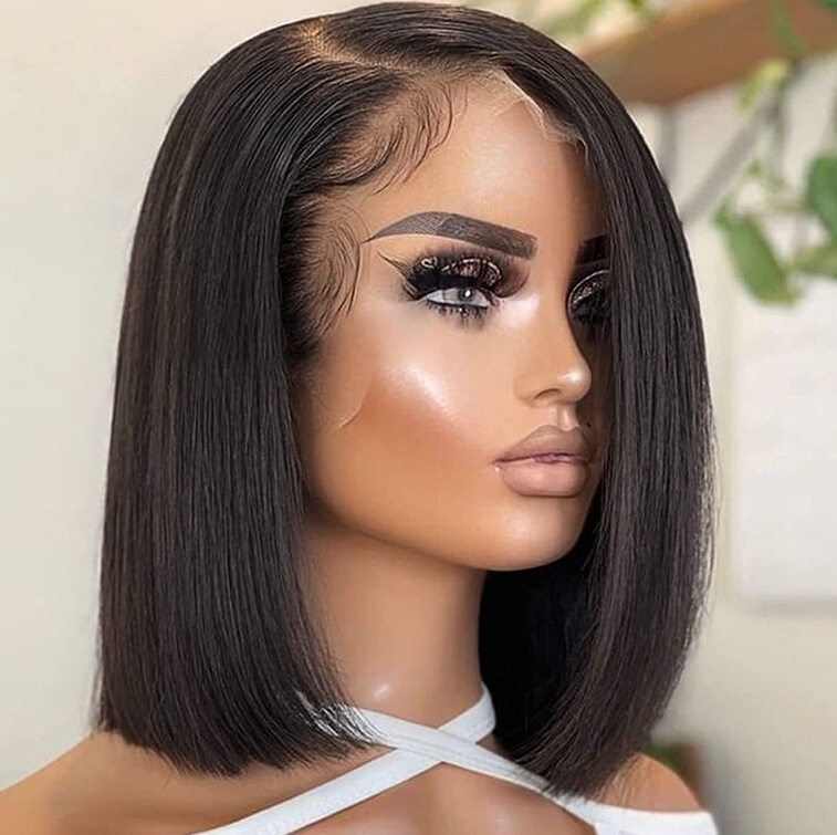 Super Fit Full Front Real Hair Wig Real Invisible HD Lace Front Real Hair Wig Bobo Head Wig