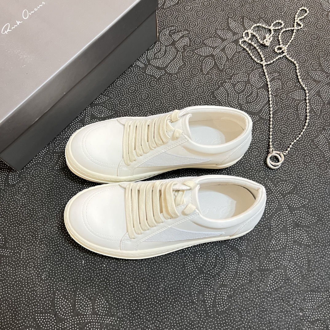 2024 Novo RO couro genuíno cano baixo com sola grossa, cadarço preto e branco, sapatos casuais escuros de rua para ambos_voghion.com