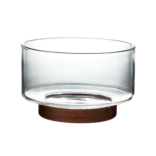 Japanese simple glass fruit plate living room candy basin wooden storage box tall dried fruit dessert plate snack snack bowl