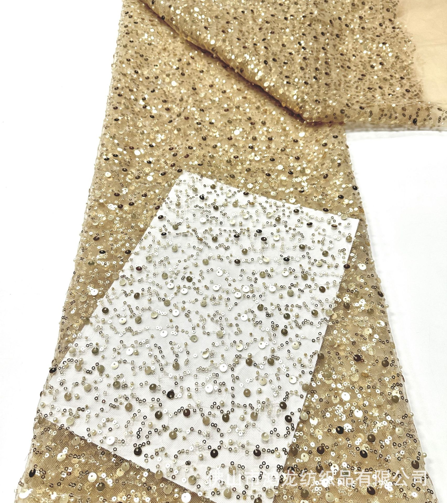 Bordado de tubo de cuentas con cuentas de espuma, tela bordada en color mágico, vestido de novia, tela de malla, tela de malla, bordado de lentejuelas, tela de traje de escenario