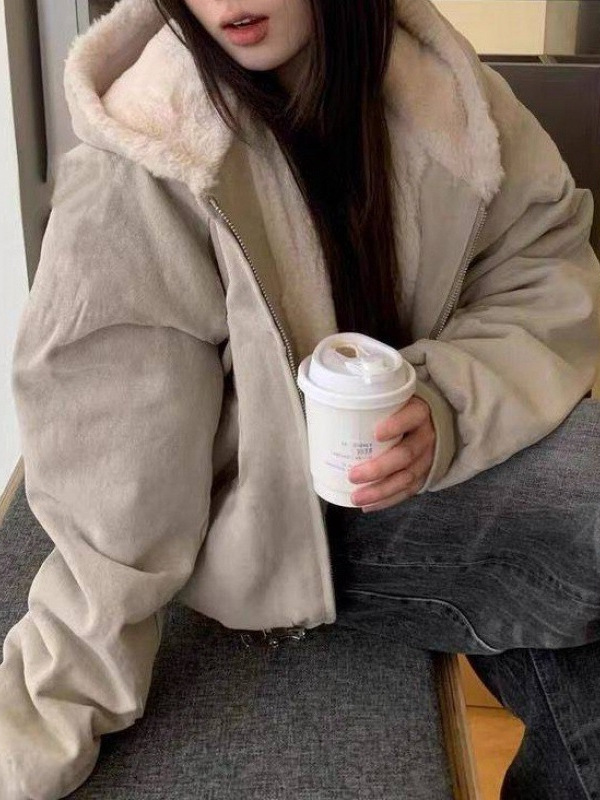 아메리칸 스타일 기모 두꺼운 모방 양고기 모피 코트 여자 겨울 2025 새로운 한국 스타일 루즈 레트로 따뜻한 코튼 패딩 재킷