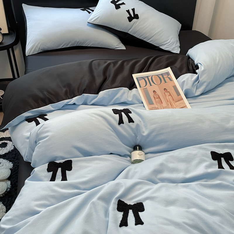 워시드 코튼 블루 리본 [입체 타월 자수·매우 부드러운 워시드 코튼·걱정 없는 알몸 수면]