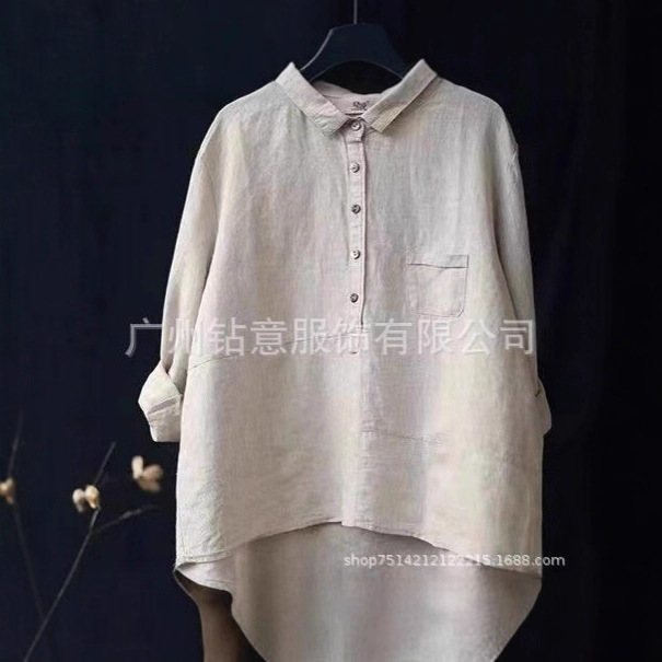 European and American 2025 New Spring and Summer Spot European and American Cross-Border Women's Spot Amazon Linen Pure Cotton Lapel Long-Sleeved Shirt