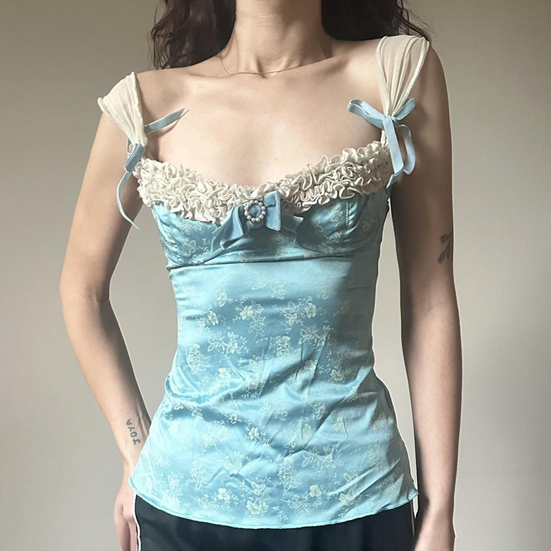 美式印花蝴蝶结蕾丝拼接短袖T恤女夏季外穿修身显瘦纯欲风短上衣|undefined