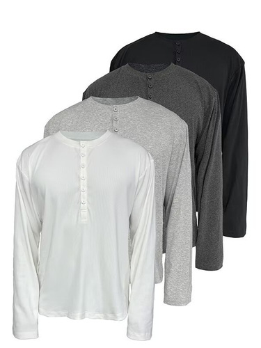 Henry collar solid color long-sleeved t-shirt, men's autumn simple loose bottomed shirt, Korean style casual all-match T-shirt