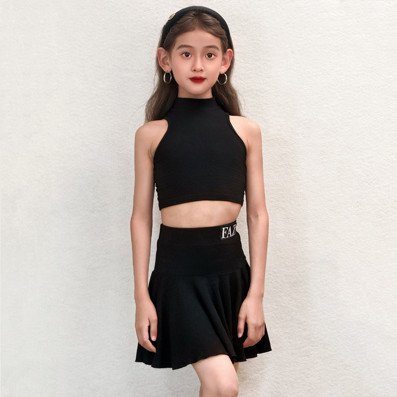 FAZ Girls' Summer Latin Dance Outfit, New Children's Practice and Performance Wear, High-end Internet Celebrity Training and Practice Outfit, Performance Costume