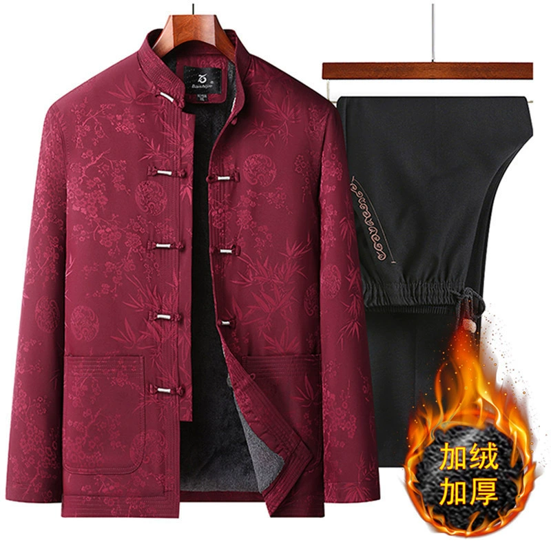 Тан одеваются бархат толстый папа хлопчатобумажная одежда китайский стиль костюм дедушка день рождения осенний и зимний средний возраст хлопчатобумажная куртка