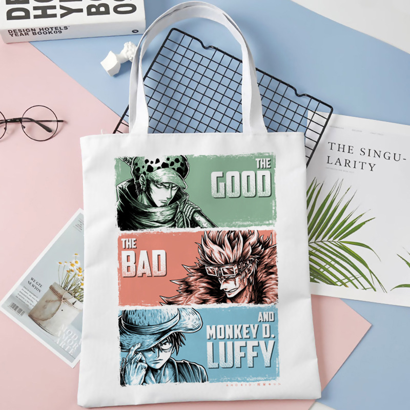 Una pieza de dibujos animados bolsa de lona impresa bolsa de hombro bolsa plegable bolsa de compras portátil Comercio exterior transfronterizo