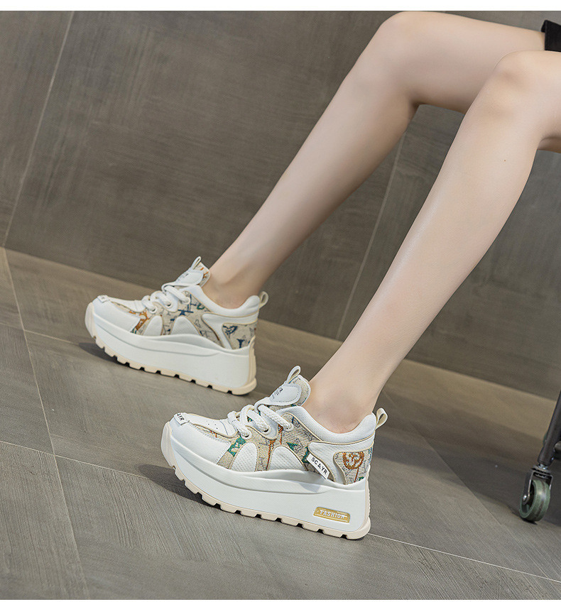 Giày sneaker nữ đế dày phong cách retro, tăng chiều cao — Be 5033, Vàng 5033 chi tiết 20