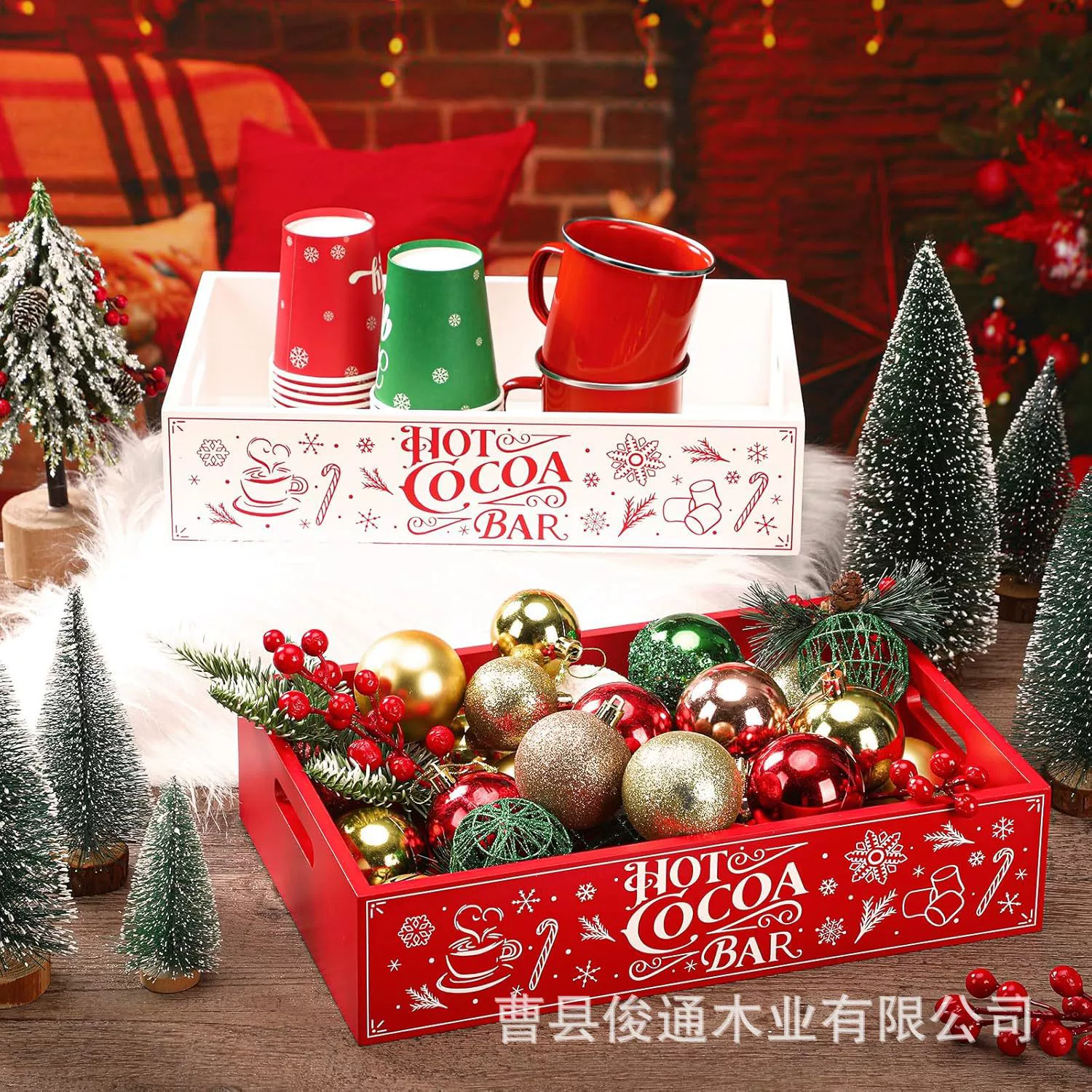 Трансграничная деревянная коробка для хранения Рождественская коробка для домашнего декора Рождественская цветная деревянная поднос без крышки Настольная коробка для хранения