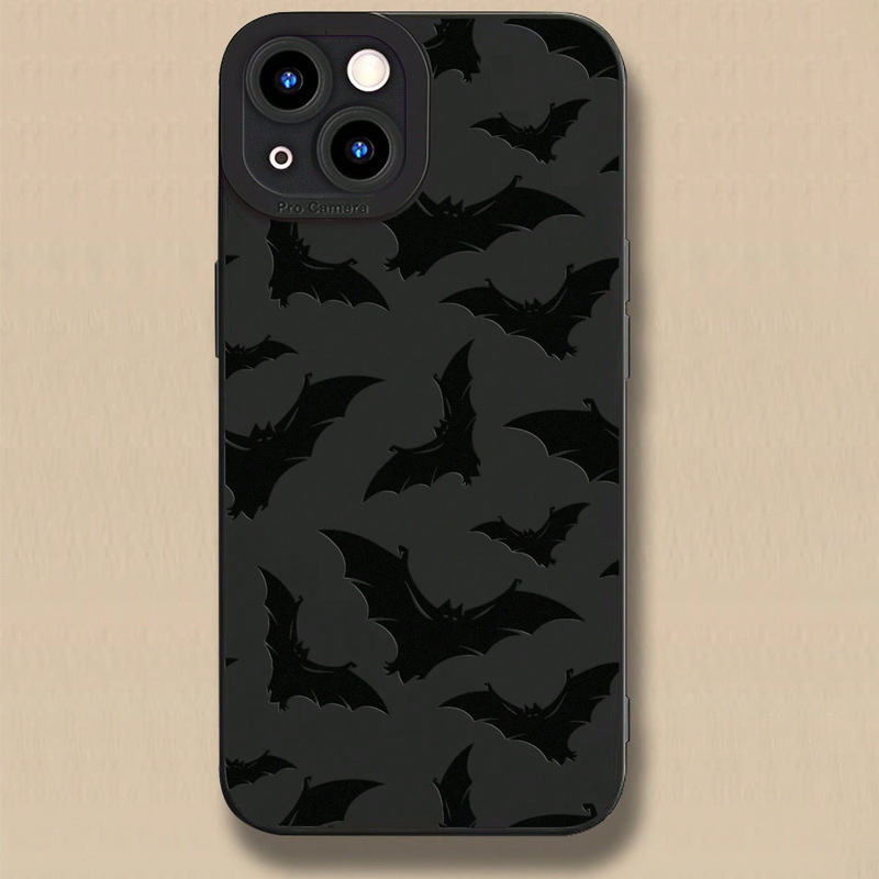 Personalized Black Bat Design Matte Protective Case for 15Promax, Compatible with 14/13/12/11/16/17 Phone Cases
