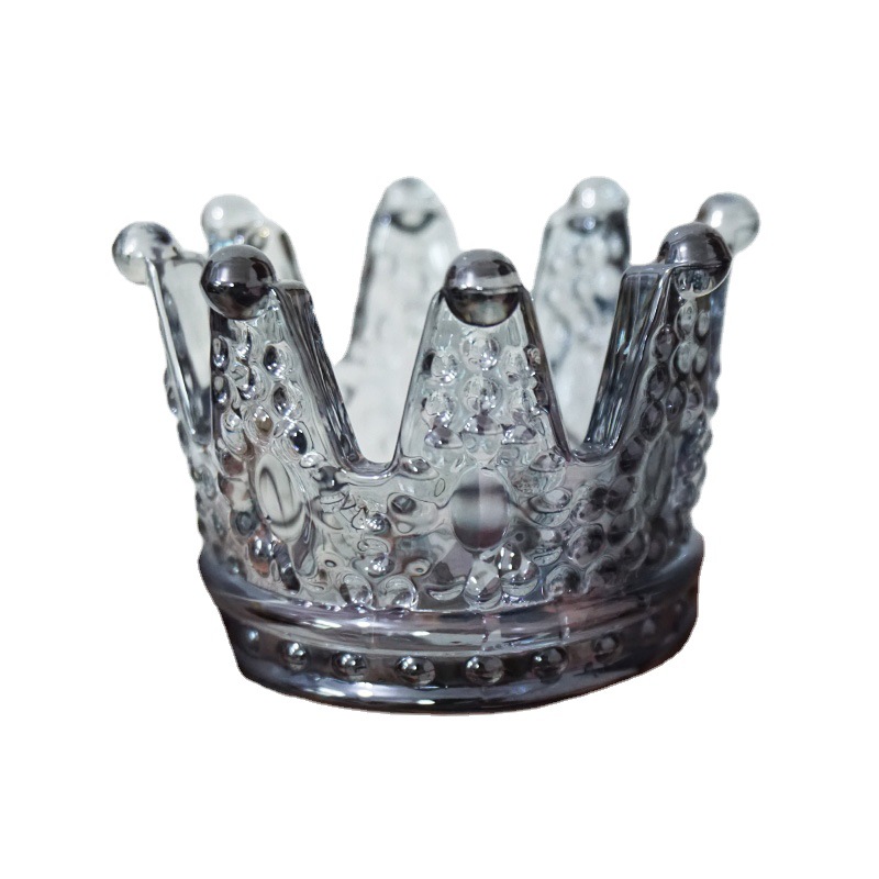 Vaso de cristal dorado tipo corona, portavelas de lujo o recipiente para joyas, decoración romántica