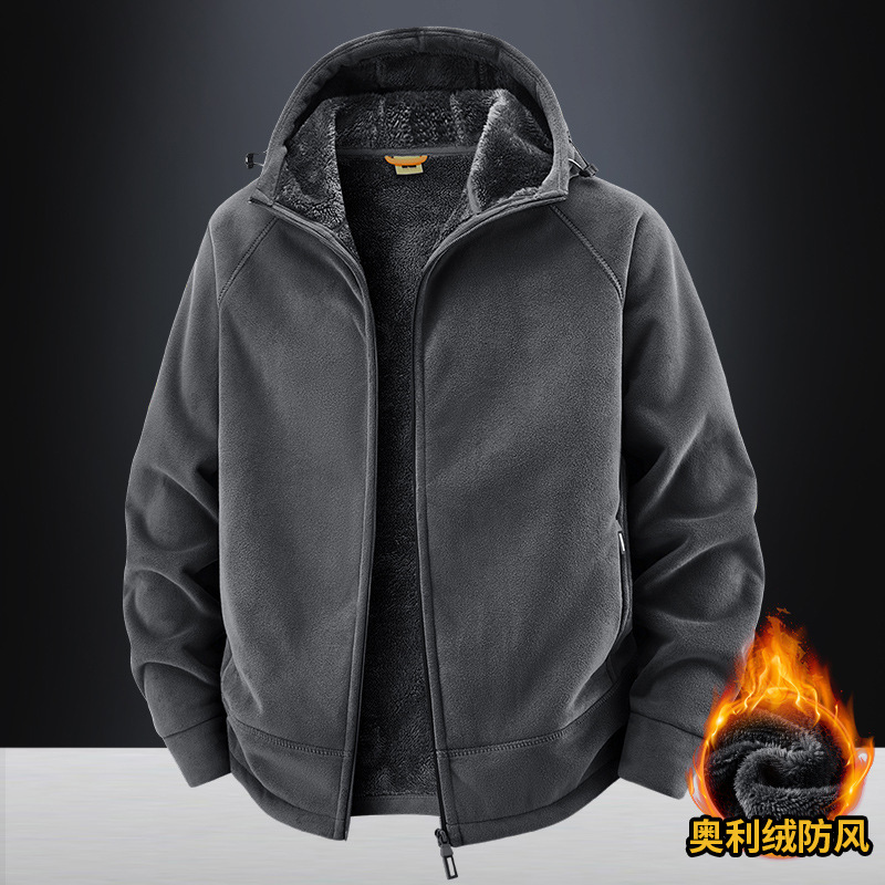 Cross-Border Austrian Velvet Jacket Men's Autumn and Winter Velvet Thickened Hooded Fleece Jacket Outdoor Loose Casual Polar Fleece Jacket