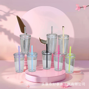 2025 New 450ml Candy Color Tritan Beverage Cup Milk Tea Cup Multicolor Creative Internet Celebrity Mark Straw Cup