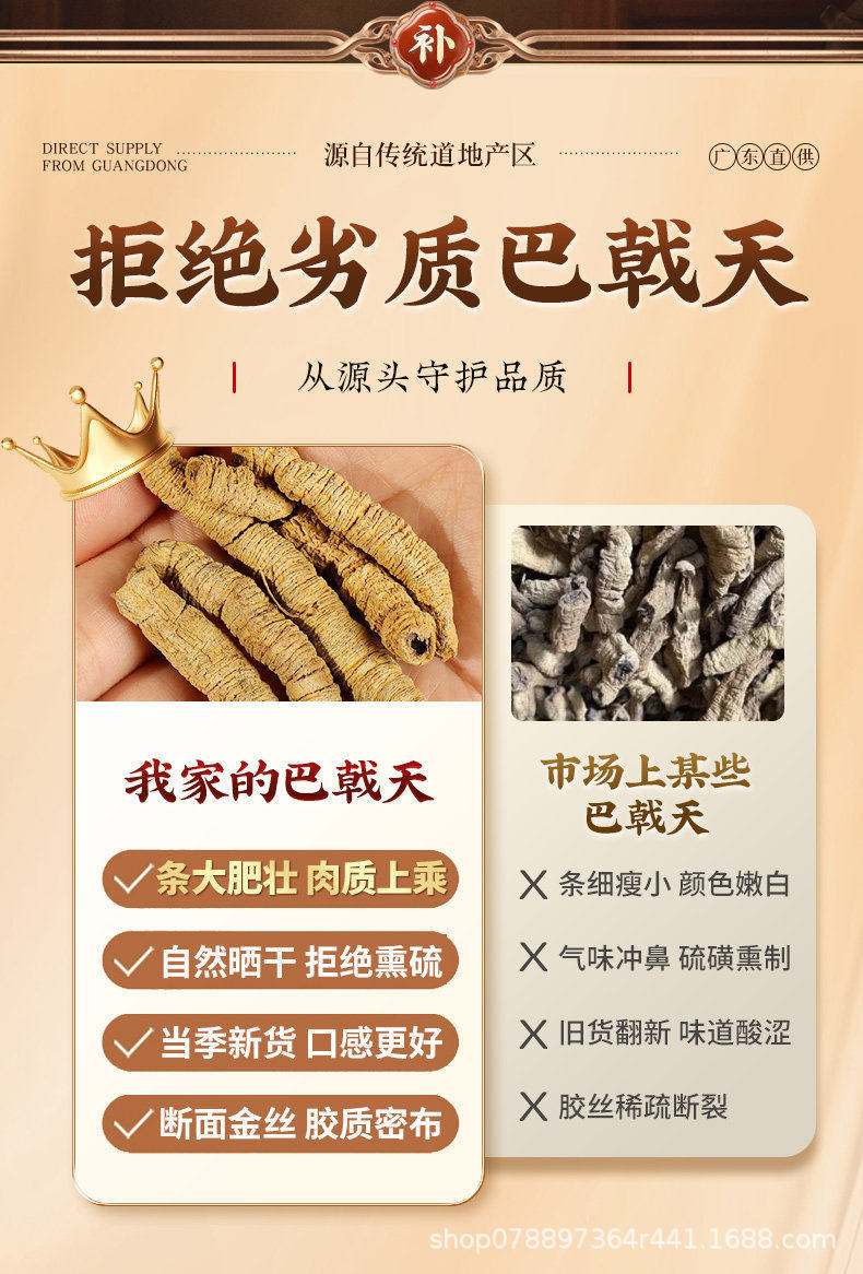 Premium Morinda Root 100g Ba Ji Tian Dried Herbal Slices for Soup and Wine Soaking quality and texture