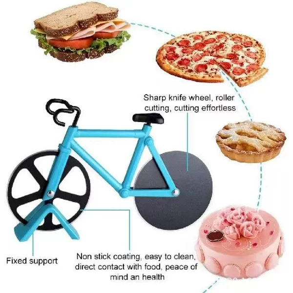 In-Stock Creative Bicycle Tool Pizza Cutter Roller Slicing Knife Double-Wheel Pizza Wheel Knife