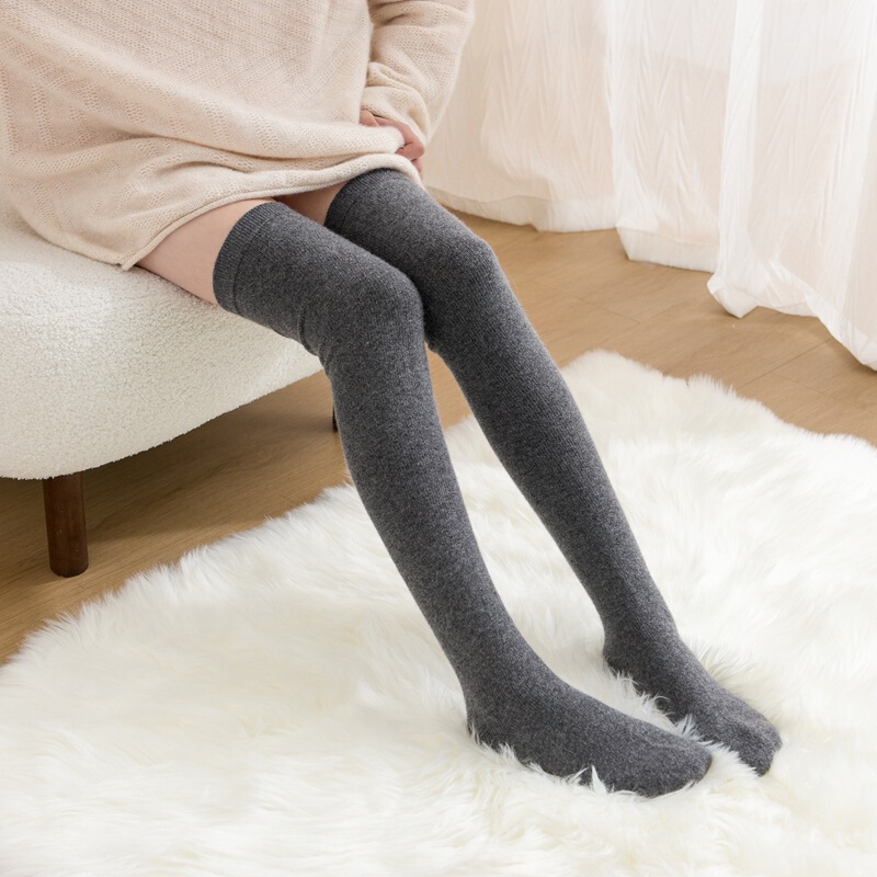 100% Pure Cashmere Over-The-Knee Mid-Calf Socks, Thick Long Socks, Versatile Long Socks, Warm and Anti-Snag Black Cashmere Socks