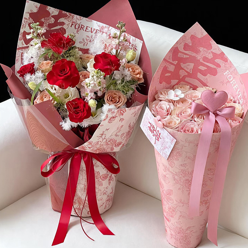 Papel de embalaje festivo rosa ramo de flores DIY romántico material de florista al por mayor