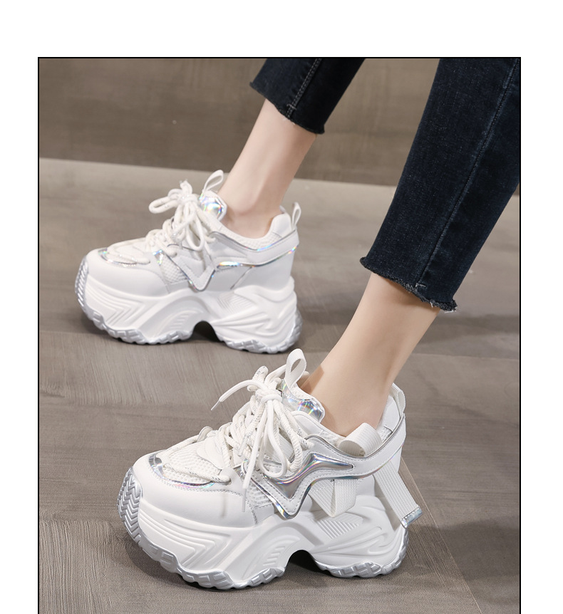 Giày sneaker nữ đế dày độn cao bên trong, phong cách bánh xốp mới mùa xuân — Màu đen chi tiết 12