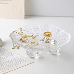 ins透明玻璃高腳托盤擺拍飾品拍照道具珠寶首飾攝影背景裝飾盤子