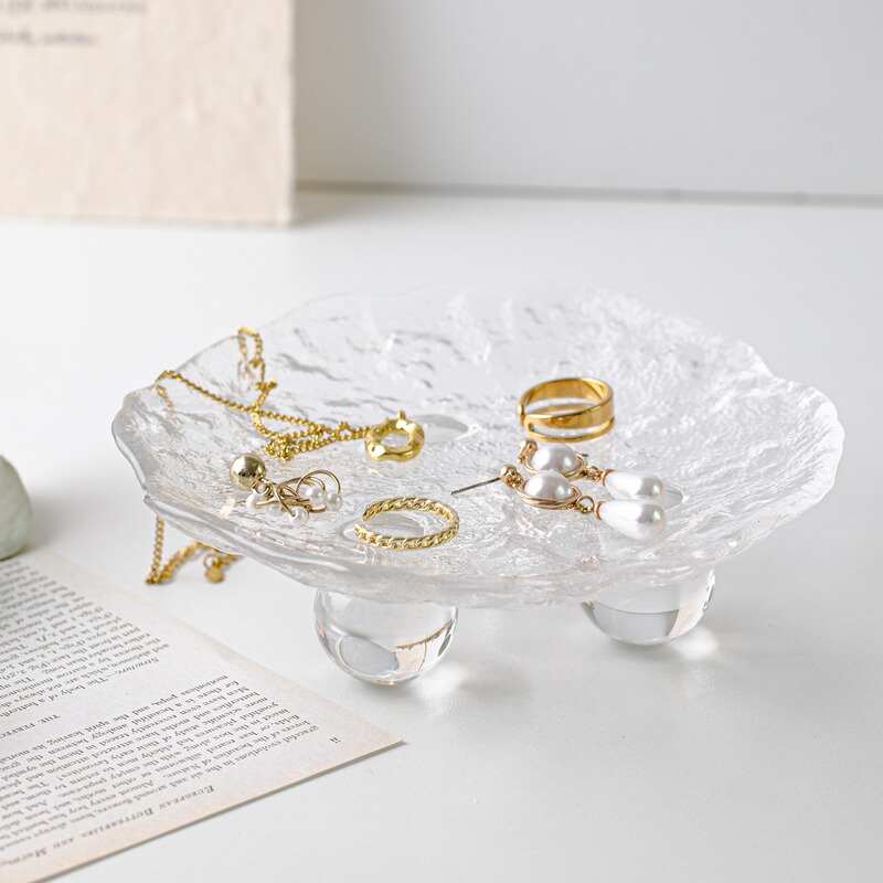 ins Transparent Glass High Tray Pose Jewelry Photography Props Jewelry Photography Background Decorative Plate