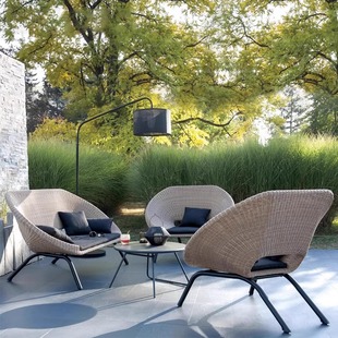 Outdoor Rattan Sofa Rattan Chair Nordic Single Three-Piece Set Courtyard Garden Outdoor Hotel B&B Rattan Chair Combination
