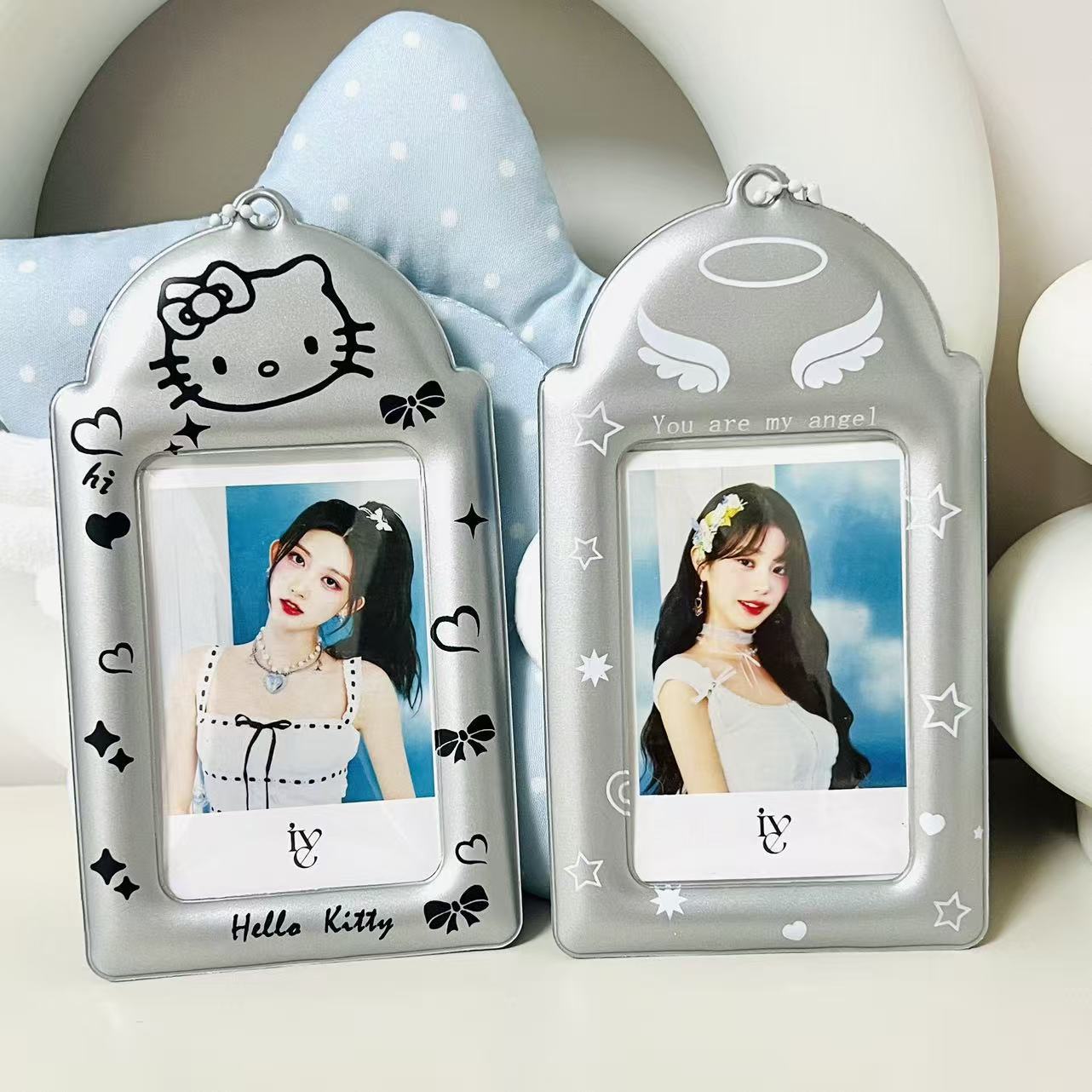 Wholesale Supply Silver Angel Wings Kitty Card Holder Photo Card Pendant Key Ring Card Holder Card Holder