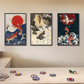 日式餐厅料理店装饰画日本寿司店居酒屋日系和风神柰川冲浪里挂画