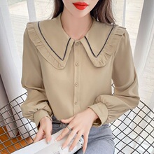 今年流行衬衫雪纺女装春秋季新款衬衫法式气质娃娃领长袖上衣