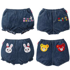 miki24新夏款日系潮牌中小男女儿童装卡通可爱熊兔牛仔小热裤短裤