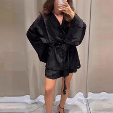 欧美跨境2025秋季新款乞丐装长袖开衫破洞ins短裤套装女NTZ6020