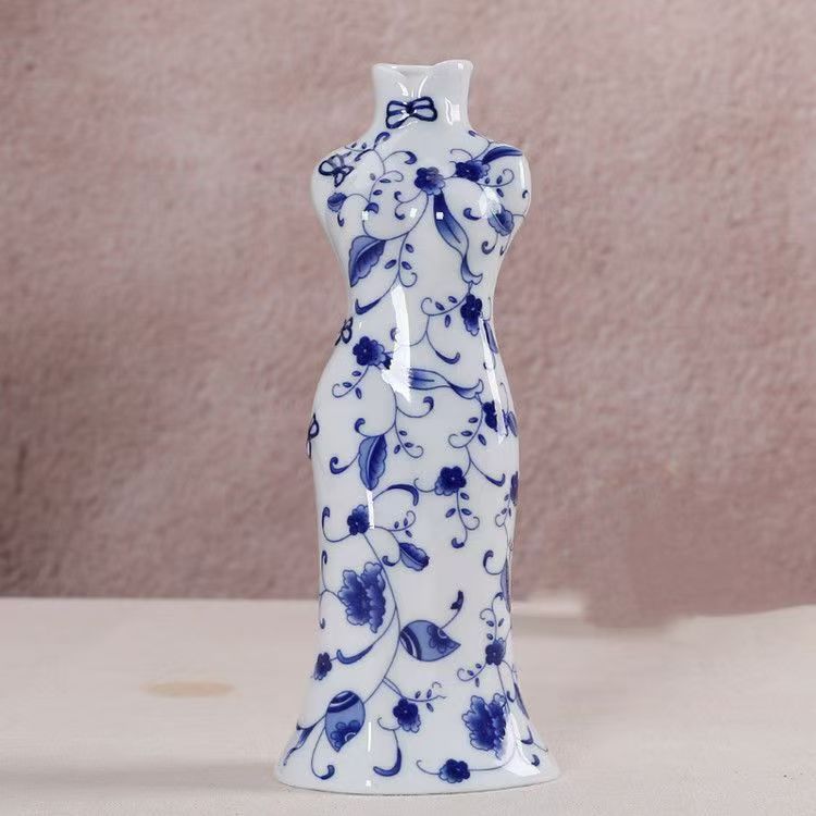 Decoración de jardín de cheongsam decoración de sala de estar de alto nivel decoración de estudio belleza floral porcelana azul seco gabinete de televisión