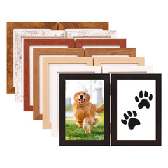 木製6インチ7インチ二連蝶番式DIYペット犬猫足跡記念セットフォトフレームスタンド