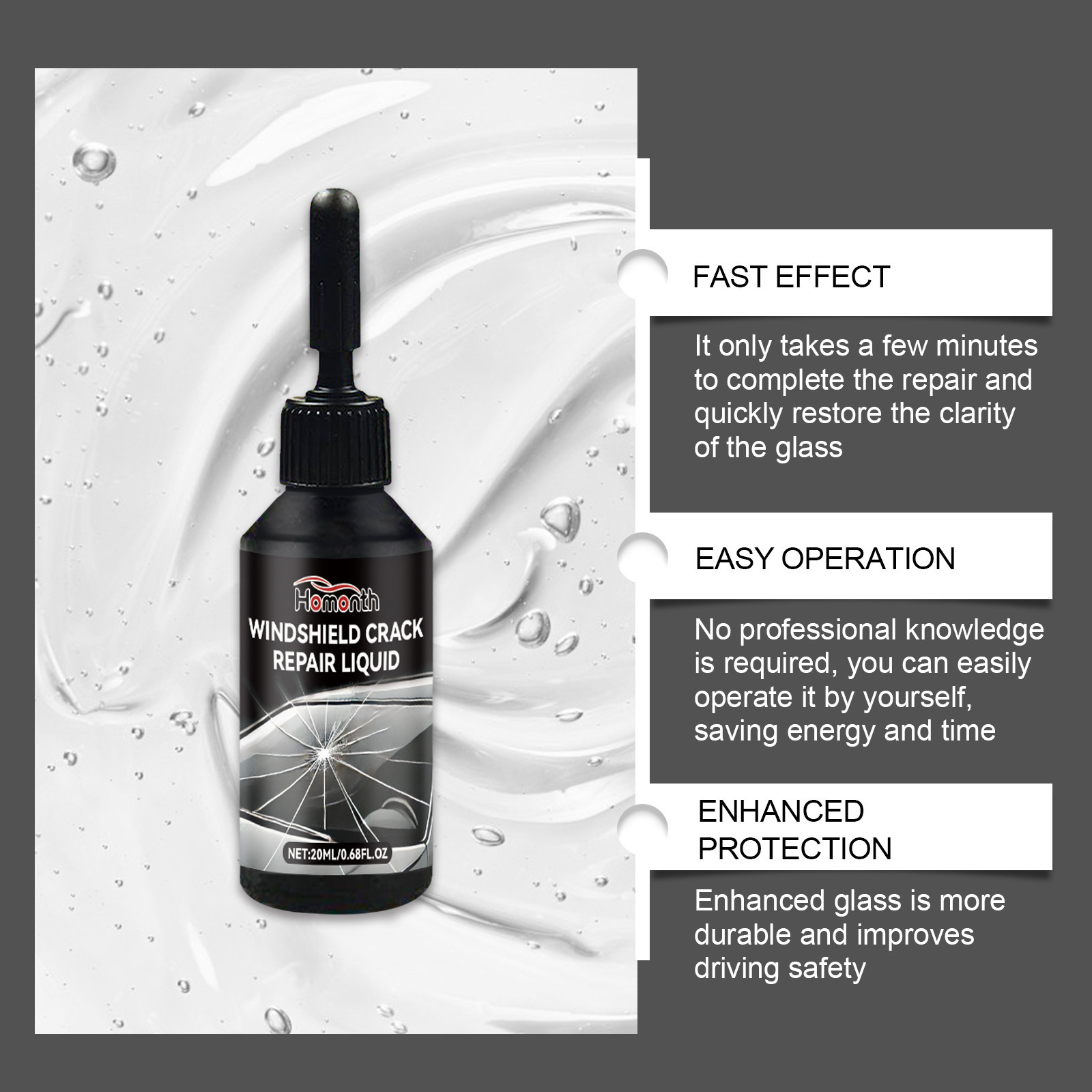 Homonth Car Windshield Crack Care Solution Car Glass Care Tool Crack Glass Adhesive Liquid