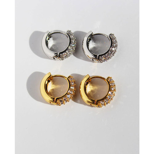 Brass plated real gold/platinum Korean light luxury high-end diamond round earrings blogger style earrings 582
