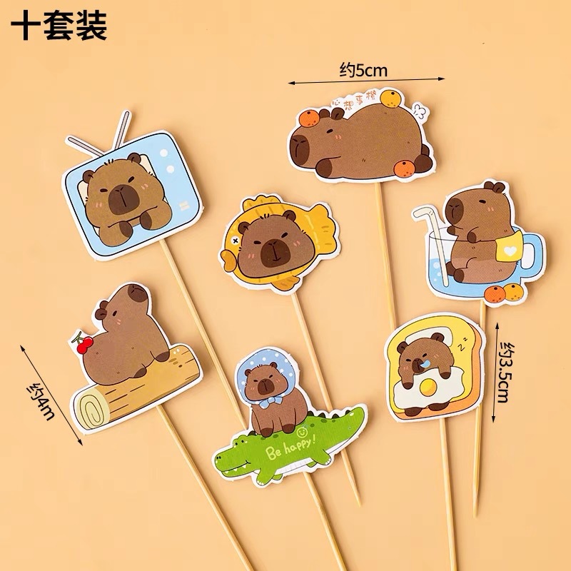 Decoración de pastel de cumpleaños para niños lindo conejillo de indias Kapibala decoración de marca para hornear postre vestido de mesa