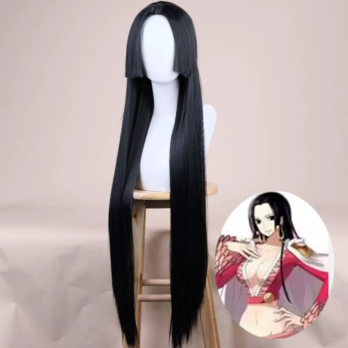 一米中分直海贼王女帝波雅.汉库克cos假发王下七武海黑色硅胶头皮