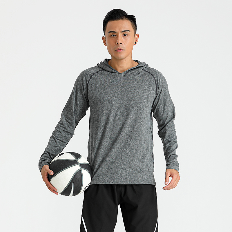 Otoño e Invierno Camiseta deportiva de manga larga Entrenamiento de fitness para hombres con capucha delgada de secado rápido transpirable estiramiento casual camiseta hombres