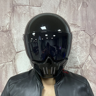 3C Certified Retro Motorcycle Helmet for Men and Women, Full-Face Cruiser Helmet, Heavy Motorcycle Ghost Skull Knight Bluetooth Slot