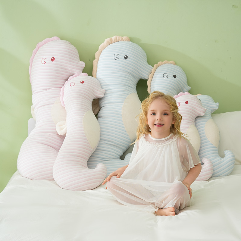 Category a Baby Cotton Seahorse Long Pillow Bed Companion Sleeping Long Pillow Boys and Girls Birthday Gift Removable and Washable