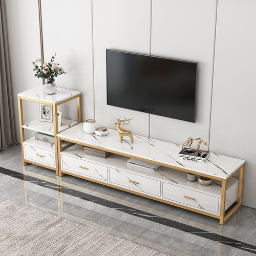 Luxury TV cabinet imitating marble pattern modern simple small apartment living room easy rock plate TV combination side cabinet 